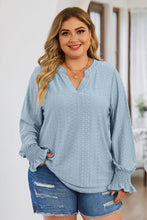 Load image into Gallery viewer, Plus Size Eyelet Notched Flounce Sleeve Blouse