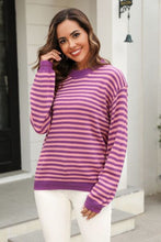 Load image into Gallery viewer, Striped Round Neck Dropped Shoulder Sweater