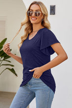 Load image into Gallery viewer, Smocked Round Neck Flutter Sleeve T-Shirt