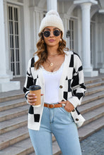 Load image into Gallery viewer, Button-Up Plaid V-Neck Dropped Shoulder Cardigan