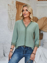Load image into Gallery viewer, Lace Detail V-Neck Three-Quarter Sleeve Blouse