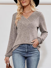 Load image into Gallery viewer, V-Neck Ribbed Long Sleeve Top