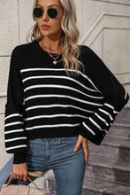 Load image into Gallery viewer, Striped Dropped Shoulder Round Neck Pullover Sweater