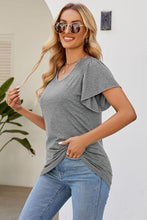 Load image into Gallery viewer, Smocked Round Neck Flutter Sleeve T-Shirt