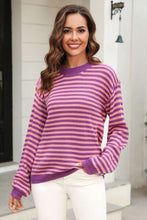 Load image into Gallery viewer, Striped Round Neck Dropped Shoulder Sweater