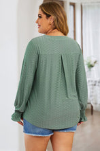 Load image into Gallery viewer, Plus Size Eyelet Notched Flounce Sleeve Blouse