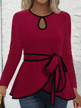 Load image into Gallery viewer, Tied Round Neck Long Sleeve T-Shirt