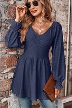 Load image into Gallery viewer, Peplum V-Neck Long Sleeve Blouse