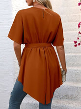 Load image into Gallery viewer, Tied Round Neck Half Sleeve Blouse