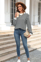 Load image into Gallery viewer, Striped Round Neck Dropped Shoulder Sweater