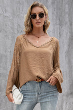 Load image into Gallery viewer, V-Neck Spliced Lace Flare Sleeve Top