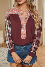 Load image into Gallery viewer, Plaid Notched Neck Slit Blouse