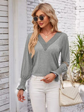 Load image into Gallery viewer, Smocked V-Neck Long Sleeve Blouse