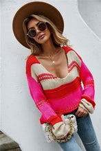 Load image into Gallery viewer, Color Block V-Neck Dropped Shoulder Sweater
