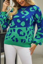 Load image into Gallery viewer, Leopard Round Neck Dropped Shoulder Sweater
