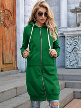 Load image into Gallery viewer, Full Size Zip-Up Longline Hoodie with Pockets