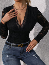 Load image into Gallery viewer, Lace Plunge Long Sleeve Bodysuit