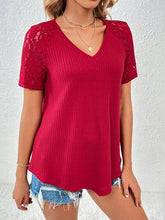 Load image into Gallery viewer, Lace Detail V-Neck Short Sleeve T-Shirt