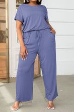 Load image into Gallery viewer, Plus Size Drawstring Waist Short Sleeve Jumpsuit