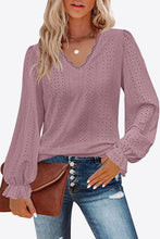 Load image into Gallery viewer, Eyelet V-Neck Flounce Sleeve Blouse