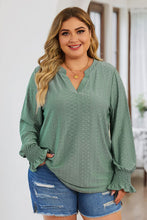 Load image into Gallery viewer, Plus Size Eyelet Notched Flounce Sleeve Blouse