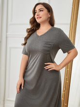 Load image into Gallery viewer, Plus Size Pocketed V-Neck Short Sleeve Lounge Dress