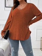 Load image into Gallery viewer, Plus Size V-Neck Long Sleeve T-Shirt