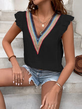 Load image into Gallery viewer, Ruffled V-Neck Cap Sleeve Blouse