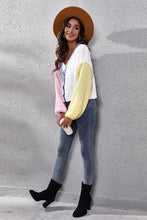 Load image into Gallery viewer, Color Block Button Up V-Neck Knit Top