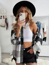 Load image into Gallery viewer, Plaid Button Up Dropped Shoulder Jacket