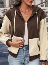 Load image into Gallery viewer, Two-Tone Zip-Up Dropped Shoulder Hooded Jacket