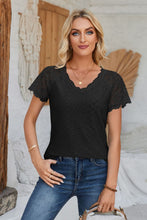 Load image into Gallery viewer, Eyelet V-Neck Lace Short Sleeve T-Shirt