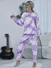 Load image into Gallery viewer, Tie-dye Round Neck Top and Drawstring Pants Lounge Set