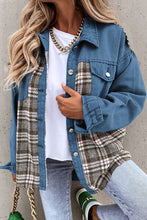 Load image into Gallery viewer, Plaid Pocketed Button Up Denim Jacket