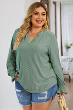 Load image into Gallery viewer, Plus Size Eyelet Notched Flounce Sleeve Blouse