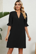 Load image into Gallery viewer, Notched Flounce Sleeve Mini Dress