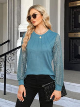 Load image into Gallery viewer, Waffle-Knit Round Neck Long Sleeve Blouse