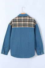 Load image into Gallery viewer, Plaid Pocketed Button Up Denim Jacket