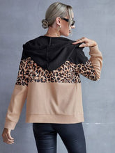 Load image into Gallery viewer, Drawstring Leopard Zip Up Hooded Jacket