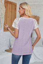 Load image into Gallery viewer, Eyelet V-Neck Lace Short Sleeve T-Shirt