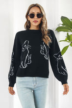 Load image into Gallery viewer, Cat Pattern Round Neck Long Sleeve Pullover Sweater