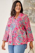 Load image into Gallery viewer, Plus Size Printed Notched Long Sleeve Blouse