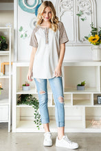 Load image into Gallery viewer, Heimish Full Size Animal Print Half Button Short Sleeve Top