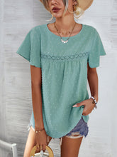 Load image into Gallery viewer, Lace Detail Round Neck Short Sleeve Blouse