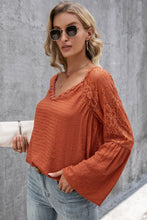 Load image into Gallery viewer, V-Neck Spliced Lace Flare Sleeve Top