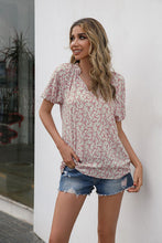 Load image into Gallery viewer, Floral Notched Short Sleeve Blouse