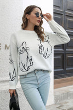 Load image into Gallery viewer, Cat Pattern Round Neck Long Sleeve Pullover Sweater