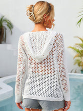 Load image into Gallery viewer, Flower Graphic Lace-Up Openwork Hooded Cover Up