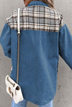 Load image into Gallery viewer, Plaid Pocketed Button Up Denim Jacket