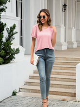 Load image into Gallery viewer, Eyelet Round Neck Short Sleeve Blouse